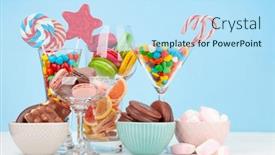  Presentation with candy - Presentation theme having various-sweets-assortment-candy-bonbon background and a sky blue colored foreground