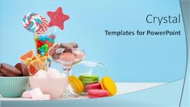  Presentation with candy - Presentation theme enhanced with various-sweets-assortment-candy-bonbon background and a light blue colored foreground