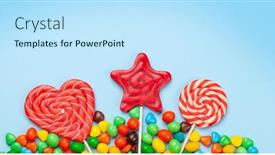  Presentation with sweets - Slide set having various-sweets-assortment-candy-bonbon background and a sky blue colored foreground