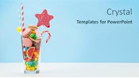  Presentation with candy - Presentation theme with various-sweets-assortment-candy-bonbon background and a light blue colored foreground
