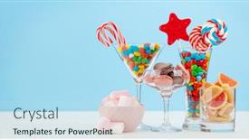  Presentation with sweets - Slide set featuring various-sweets-assortment-candy-bonbon background and a sky blue colored foreground