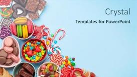  Presentation with sweets - PPT theme enhanced with various-sweets-assortment-candy-bonbon background and a sky blue colored foreground