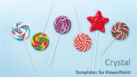  Presentation with candy - Presentation enhanced with various-sweets-assortment-candy-lollipops background and a sky blue colored foreground