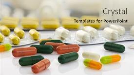  Presentation with drug resistance - Amazing PPT theme having various-tablets-pills-and-vitamins backdrop and a soft green colored foreground