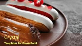  Presentation with snack gluten free food various - Amazing slide deck having various-tasty-eclairs-on-tray backdrop and a tawny brown colored foreground