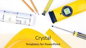  Presentation with architecture construction - PPT layouts consisting of various tools for construction and architecture background and a yellow colored foreground