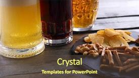 Presentation with snacks - Audience pleasing PPT theme consisting of various types of beer and snacks on wooden table backdrop and a tawny brown colored foreground