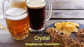  Presentation with snacks - Cool new theme with various types of beer and snacks on wooden table backdrop and a tawny brown colored foreground