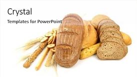  Presentation with wheat - Cool new PPT theme with various types of bread and other wheat products isolated on white background backdrop and a white colored foreground