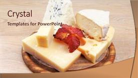  Presentation with cheese - Amazing slide set having various types of cheese on wooden platter over wooden table backdrop and a lemonade colored foreground