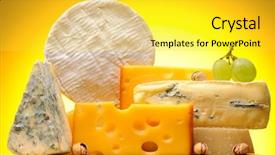  Presentation with blue cheese - Beautiful presentation theme featuring various types of cheese backdrop and a yellow colored foreground