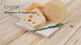  Presentation with cheddar - Slide deck with various types of fresh raw aged delicatessen cheese on white plate over light wooden table cheddar edam swiss background and a soft green colored foreground