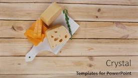  Presentation with cheddar - Beautiful slide set featuring various types of fresh raw aged delicatessen cheese on white plate over light wooden table cheddar edam swiss backdrop and a coral colored foreground