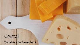  Presentation with cheddar - Slide deck enhanced with various types of fresh raw aged delicatessen cheese on white plate over light wooden table cheddar edam swiss background and a mint green colored foreground