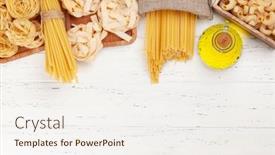 Presentation with olive oil - Slide set featuring various-types-of-italian-pasta background and a sky blue colored foreground