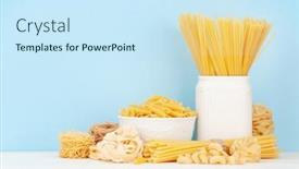  Presentation with pasta - Theme having various-types-of-italian-pasta background and a cool aqua colored foreground