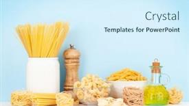  Presentation with olive oil - Cool new presentation theme with various-types-of-italian-pasta backdrop and a sky blue colored foreground
