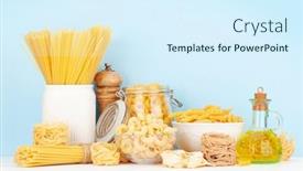 Presentation with olive oil - Presentation theme with various-types-of-italian-pasta background and a sky blue colored foreground