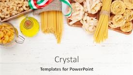  Presentation with olive oil - Presentation having various-types-of-italian-pasta background and a sky blue colored foreground