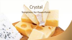  Presentation with white cheese - Audience pleasing PPT layouts consisting of various types of solid french cheese parmesan brie and edam on wooden platter isolated on white background backdrop and a cream colored foreground