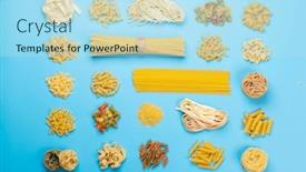  Presentation with spaghetti - Presentation theme featuring various-uncooked-pasta-and-spaghetti background and a  colored foreground