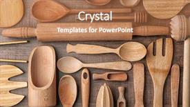  Presentation with kitchen utensils - Colorful presentation theme enhanced with household items - various wooden kitchen utensils backdrop and a coral colored foreground