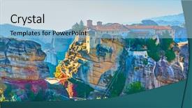  Presentation with rock climbing to top of mountain - Audience pleasing PPT layouts consisting of varlaam monastery on the top backdrop and a light blue colored foreground