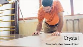  Presentation with tape recorder workshop - Amazing slide deck having varnish - carpenter polishing and varnishing backdrop and a soft green colored foreground