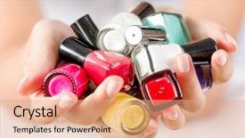  Presentation with nail - Slide set consisting of varnish - close up of woman hands background and a coral colored foreground