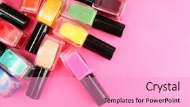  Presentation with nail tech - Audience pleasing presentation consisting of varnish - group of bright nail polishes backdrop and a lemonade colored foreground