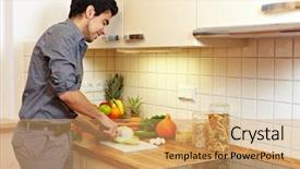  Presentation with happy sad face man - Presentation theme having recipe - cup of ginger tea background and a yellow colored foreground