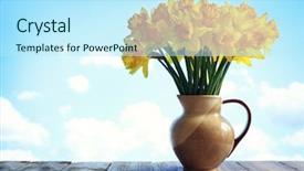  Presentation with flowers vase - PPT layouts enhanced with vase full of daffodil flowers background and a cool aqua colored foreground