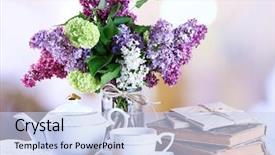  Presentation with teapot - Slide set featuring vase on wooden table background and a sky blue colored foreground