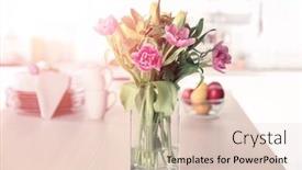  Presentation with tulips - PPT theme with vase with bouquet of beautiful tulips on table background and a lemonade colored foreground