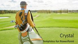  Presentation with red gold green field - Colorful presentation enhanced with vastu - rear view of mature golfer backdrop and a yellow colored foreground