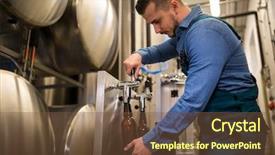  Presentation with beer bottle - Cool new PPT theme with distillery - brewer filling beer in bottle backdrop and a tawny brown colored foreground