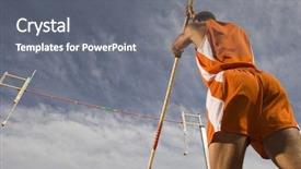  Presentation with pole - Audience pleasing theme consisting of vaulter preparing for a jump backdrop and a gray colored foreground