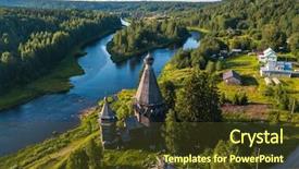  Presentation with church - Slide set with vazhinka river and church background and a tawny brown colored foreground