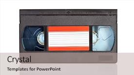  Presentation with video background - Slide deck featuring vcr - old video cassette tape isolated background and a  colored foreground
