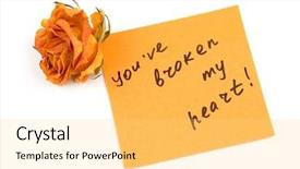  Presentation with broken heart - Amazing slide deck having ve up - orange note paper with inscription backdrop and a yellow colored foreground