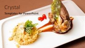  Presentation with veal - Colorful slides enhanced with veal chop with rice backdrop and a coral colored foreground