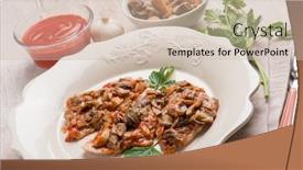  Presentation with veal - Slides with veal-escalope-with-boletus background and a soft green colored foreground