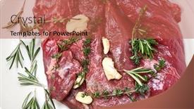  Presentation with thyme - Beautiful PPT theme featuring veal-fillet-with-aromatic-herbs backdrop and a red colored foreground