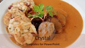  Presentation with veal - Cool new PPT theme with veal fillet with rich sauce and dumplings - fancy made traditional czech dish backdrop and a red colored foreground