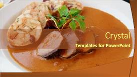  Presentation with veal - Slide deck enhanced with veal-fillet-with-rich-sauce background and a red colored foreground
