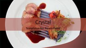  Presentation with veal - Slide set consisting of veal fillet with violet potato background and a red colored foreground