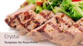  Presentation with veal - PPT theme with veal-meat-with-fresh-vegetable background and a coral colored foreground