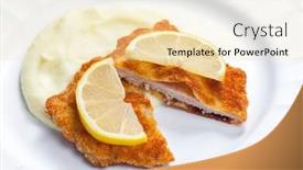  Presentation with veal - Presentation theme consisting of veal-schnitzel-with-mashed-potatoes background and a lemonade colored foreground