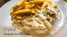  Presentation with veal - Slides featuring veal-steak-prepared-with-mushrooms background and a yellow colored foreground