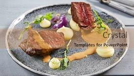  Presentation with tenderloin - Colorful theme enhanced with veal-tenderloin-filet-mignon backdrop and a coral colored foreground